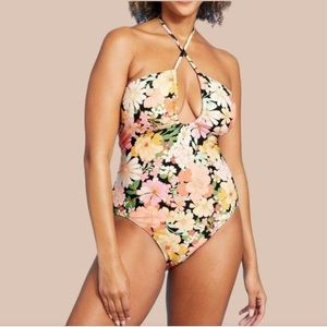 SHADE & SHORE floral halter one piece swimsuit